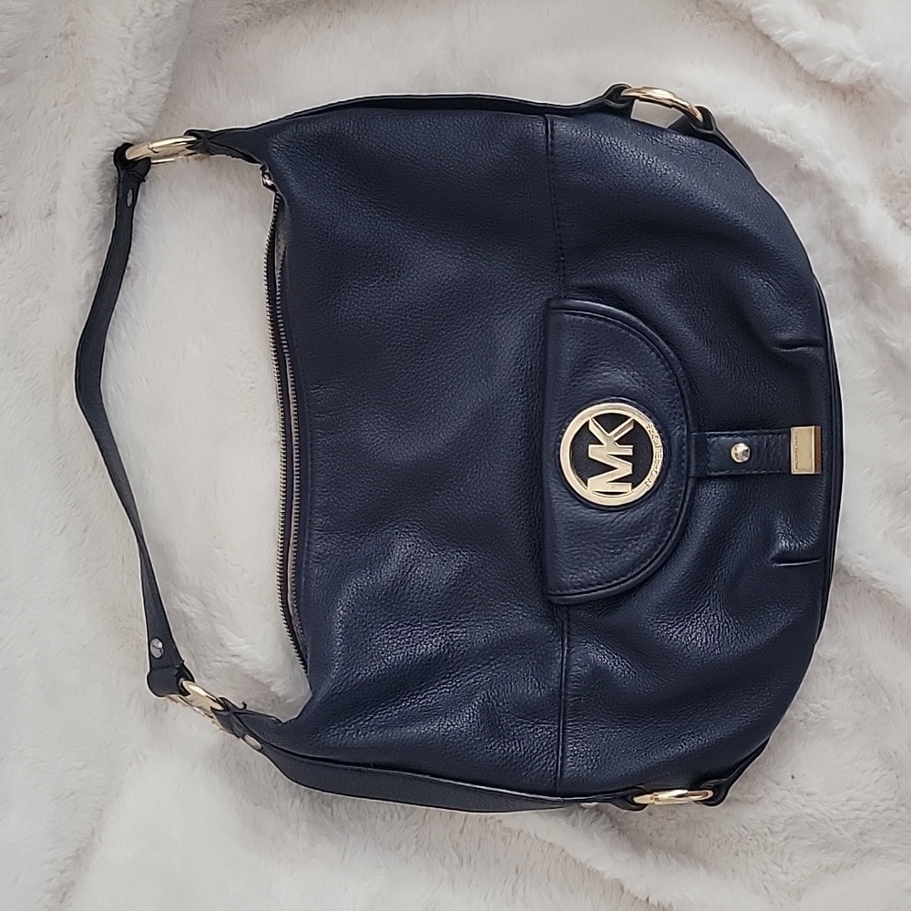 Michael Kors Blue Pebbled Leather Shoulder Bag Purse